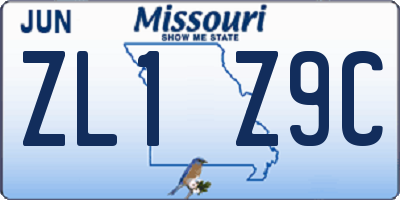 MO license plate ZL1Z9C