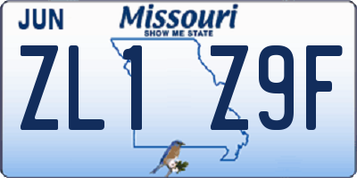 MO license plate ZL1Z9F