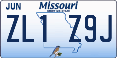 MO license plate ZL1Z9J