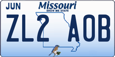 MO license plate ZL2A0B