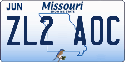 MO license plate ZL2A0C
