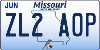 MO license plate ZL2A0P