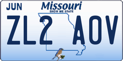 MO license plate ZL2A0V