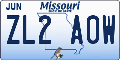 MO license plate ZL2A0W