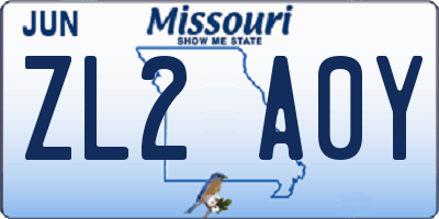 MO license plate ZL2A0Y