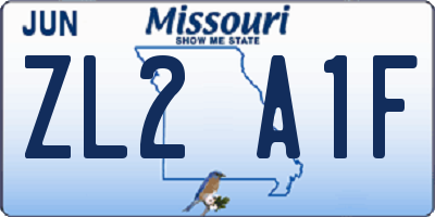 MO license plate ZL2A1F