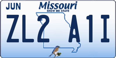 MO license plate ZL2A1I