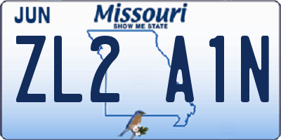 MO license plate ZL2A1N
