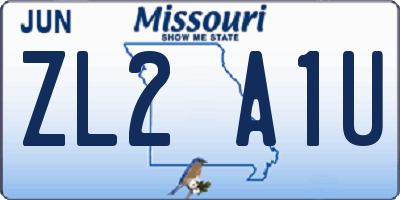 MO license plate ZL2A1U