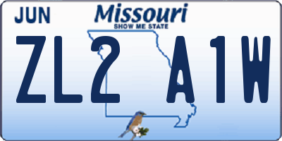 MO license plate ZL2A1W