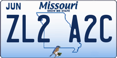 MO license plate ZL2A2C