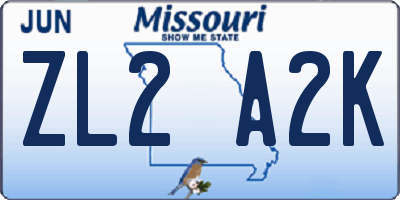MO license plate ZL2A2K