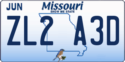 MO license plate ZL2A3D