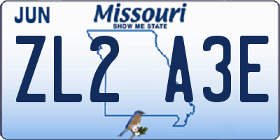 MO license plate ZL2A3E