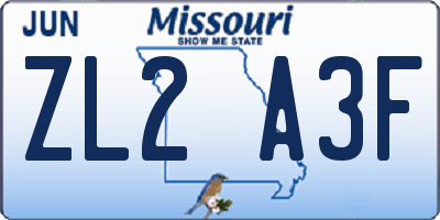MO license plate ZL2A3F