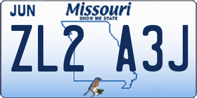 MO license plate ZL2A3J
