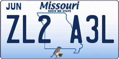 MO license plate ZL2A3L