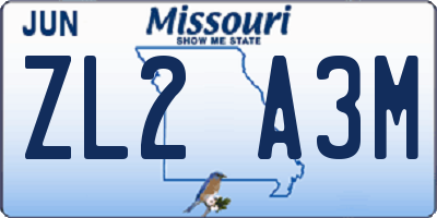 MO license plate ZL2A3M