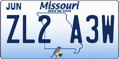 MO license plate ZL2A3W