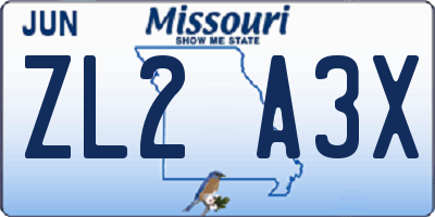 MO license plate ZL2A3X