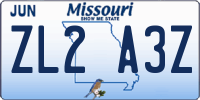 MO license plate ZL2A3Z
