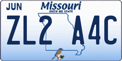 MO license plate ZL2A4C