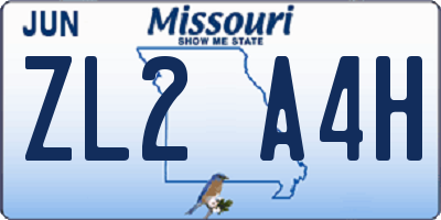 MO license plate ZL2A4H