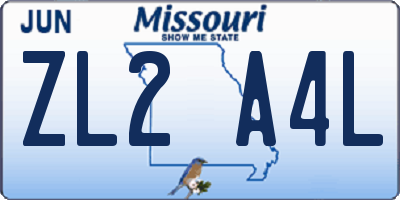 MO license plate ZL2A4L