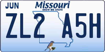 MO license plate ZL2A5H