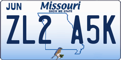 MO license plate ZL2A5K