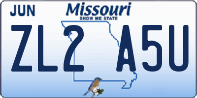 MO license plate ZL2A5U