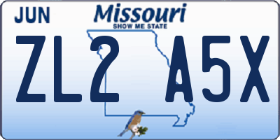 MO license plate ZL2A5X
