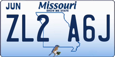 MO license plate ZL2A6J