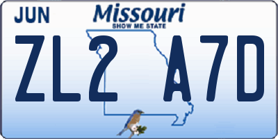 MO license plate ZL2A7D