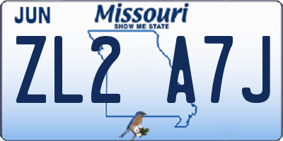 MO license plate ZL2A7J