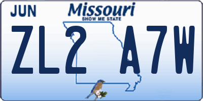 MO license plate ZL2A7W