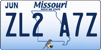 MO license plate ZL2A7Z