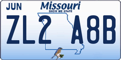 MO license plate ZL2A8B