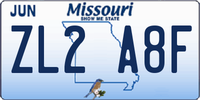 MO license plate ZL2A8F
