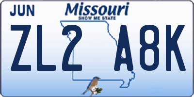 MO license plate ZL2A8K