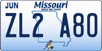MO license plate ZL2A8O