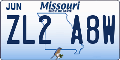 MO license plate ZL2A8W