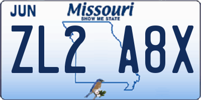 MO license plate ZL2A8X