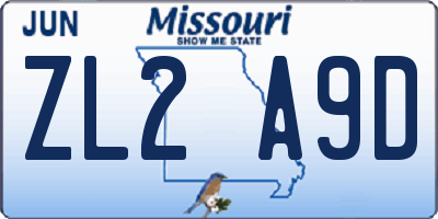 MO license plate ZL2A9D