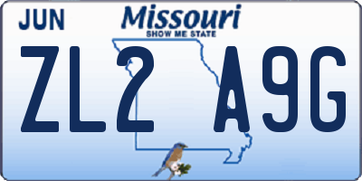 MO license plate ZL2A9G