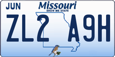 MO license plate ZL2A9H