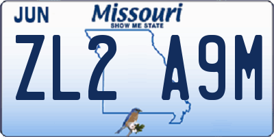 MO license plate ZL2A9M