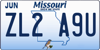 MO license plate ZL2A9U