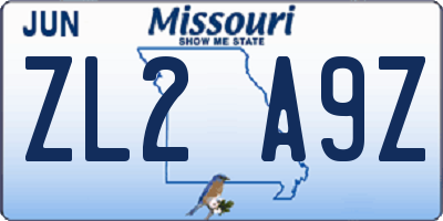 MO license plate ZL2A9Z