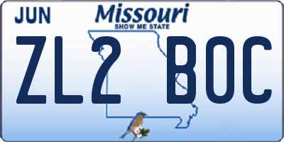 MO license plate ZL2B0C
